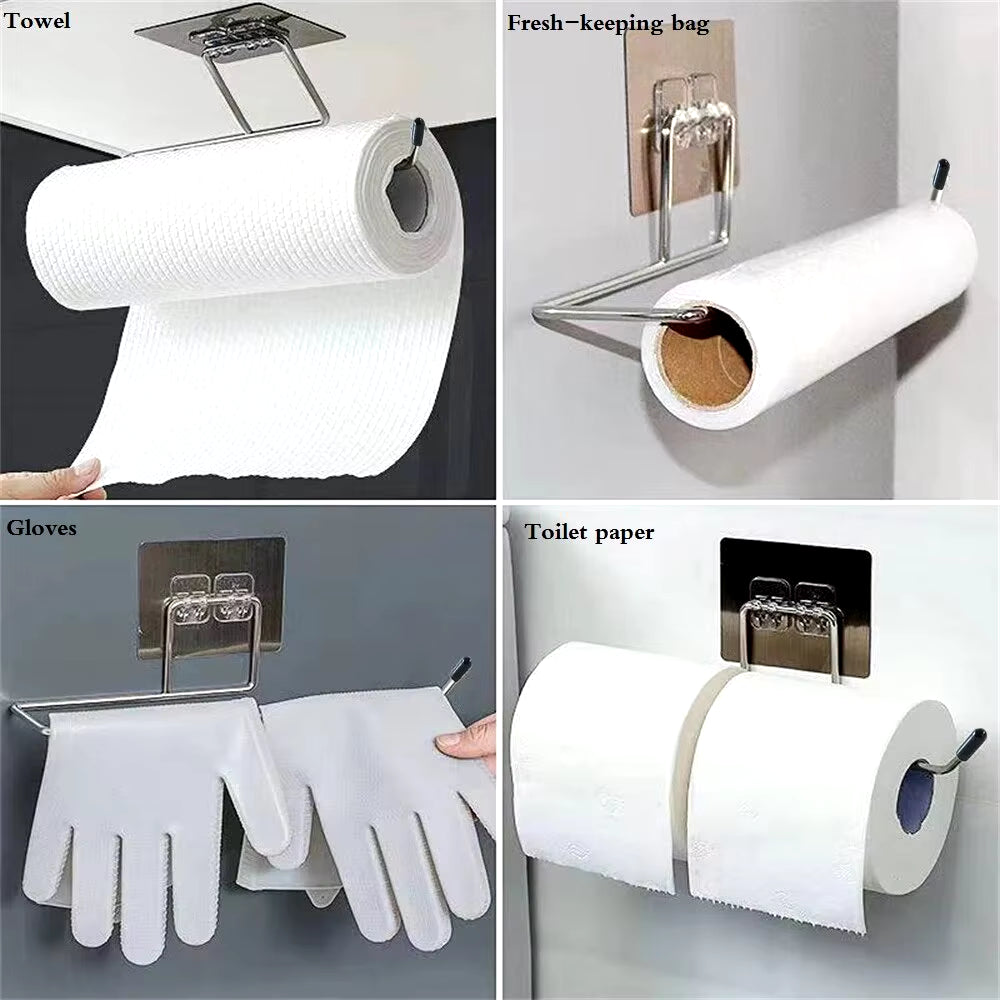 Multi-Purpose Adhesive Towel & Tissue Holder for Kitchen, Bathroom & Cabinets (2 PCS)