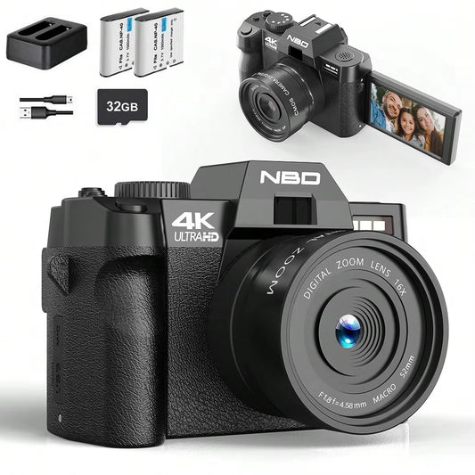 4K Digital Camera with Flip Screen – 48MP Selfie Vlogging Camcorder, WiFi, Macro Lens, 16X Zoom