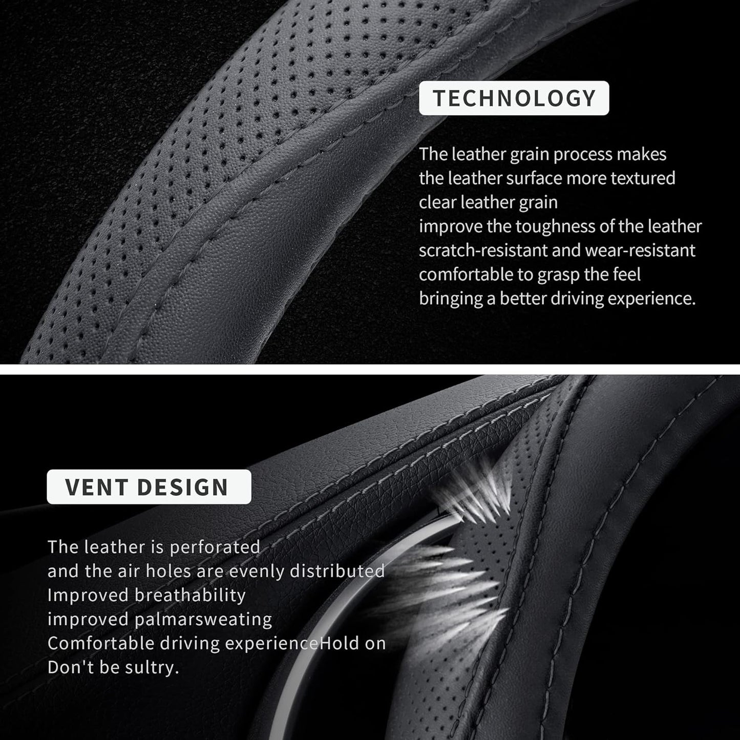 Microfiber Leather 15" Universal Fit Car Steering Wheel Cover