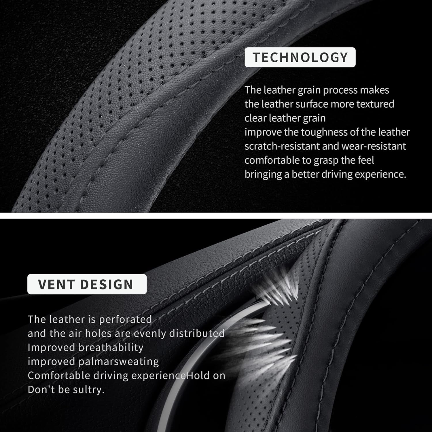 Microfiber Leather 15" Universal Fit Car Steering Wheel Cover