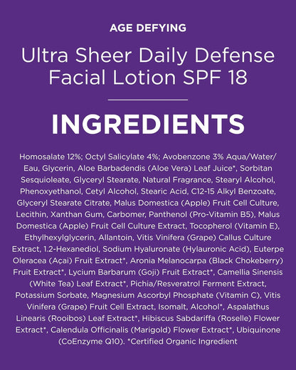 Ultra Sheer Daily Defence Facial Lotion with SPF 18 80 Ml