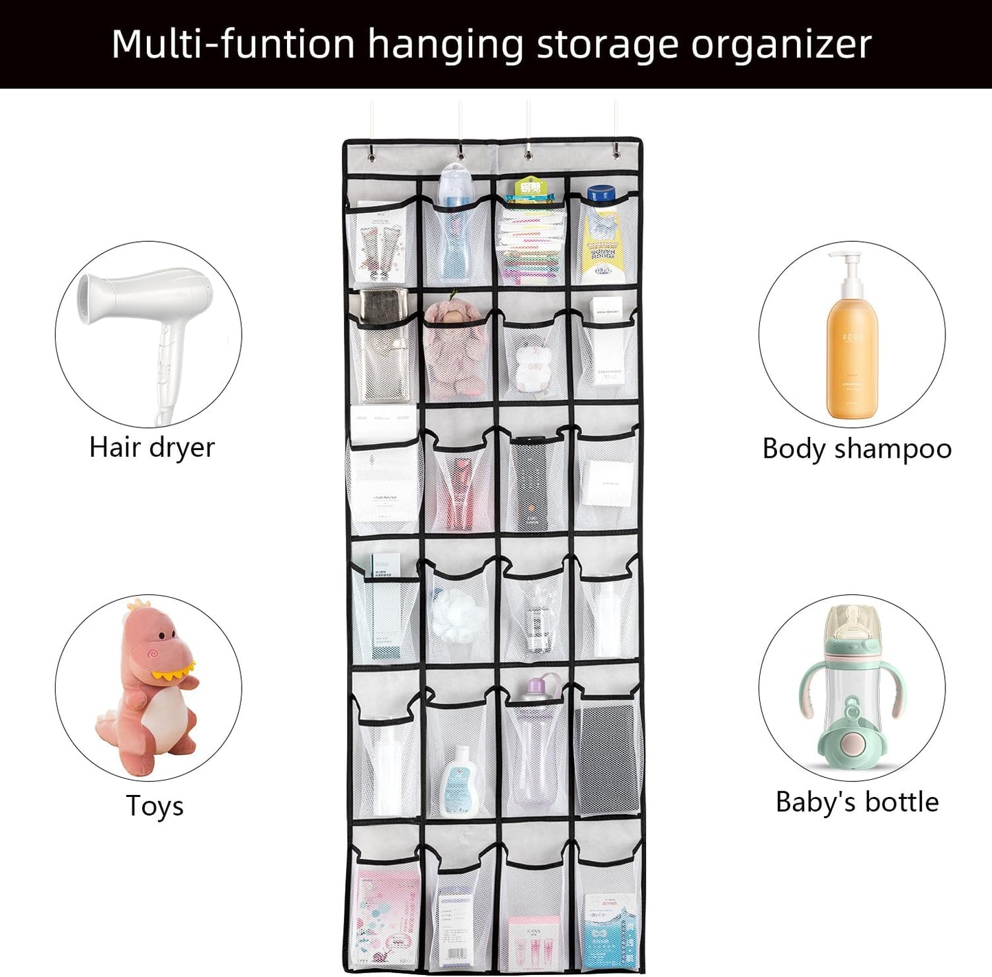 Over-the-Door Shoe Organizer – 24 Mesh Pocket Hanging Shoe Rack for Men, Women & Kids (White)