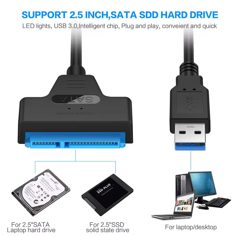 SATA to USB 3.0/2.0 Adapter Cable – 6Gbps for 2.5" HDD & SSD, SATA III 22-Pin to USB