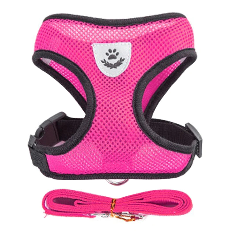 Adjustable Cat & Dog Harness Vest – Mesh Walking Leash for Small to Medium Pets