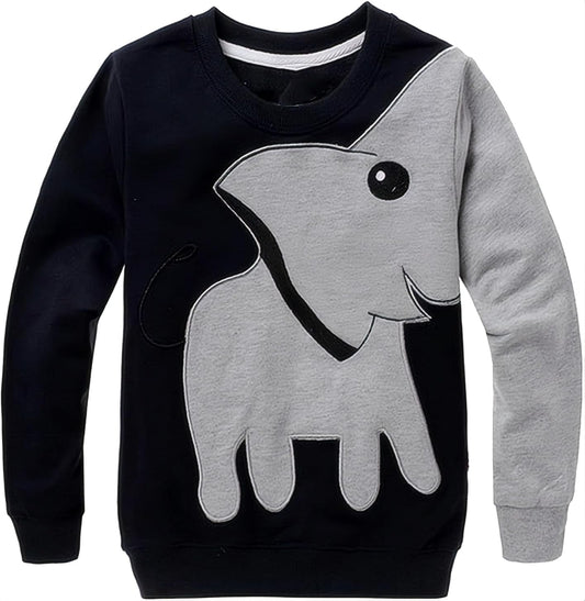 Boys Cute Elephant Pullover Hoodie – Kids Cotton Long-Sleeve Sweatshirt (7-8 Years)