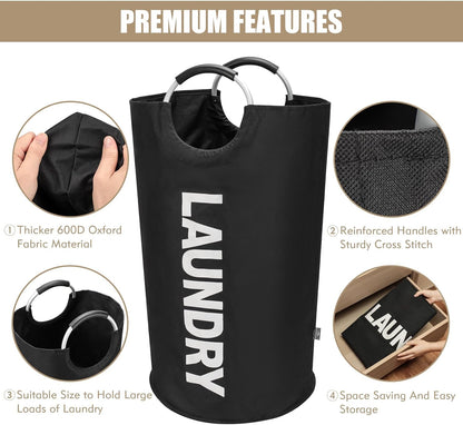 Large Laundry Basket, Collapsible Laundry Bag, Freestanding Tall Clothes Hamper, Foldable Washing Bin (90L - Black)