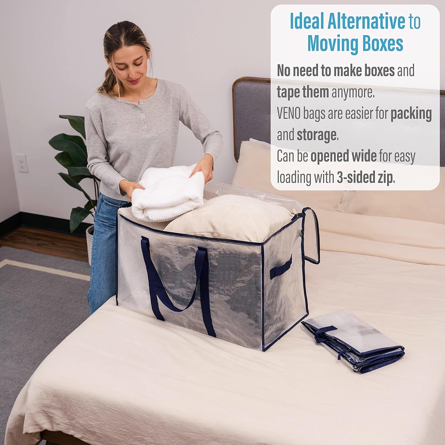 8-Pack Extra Large Moving & Storage Bags – Heavy-Duty, Water-Resistant Organizer Tote with Zipper and Label Pocket