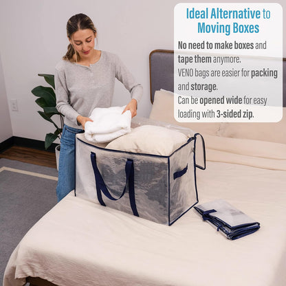 8-Pack Extra Large Moving & Storage Bags – Heavy-Duty, Water-Resistant Organizer Tote with Zipper and Label Pocket