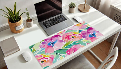 Large Pink Floral Desk Mat – XL Mouse Pad & Keyboard Pad for Office, School & Laptop Protection