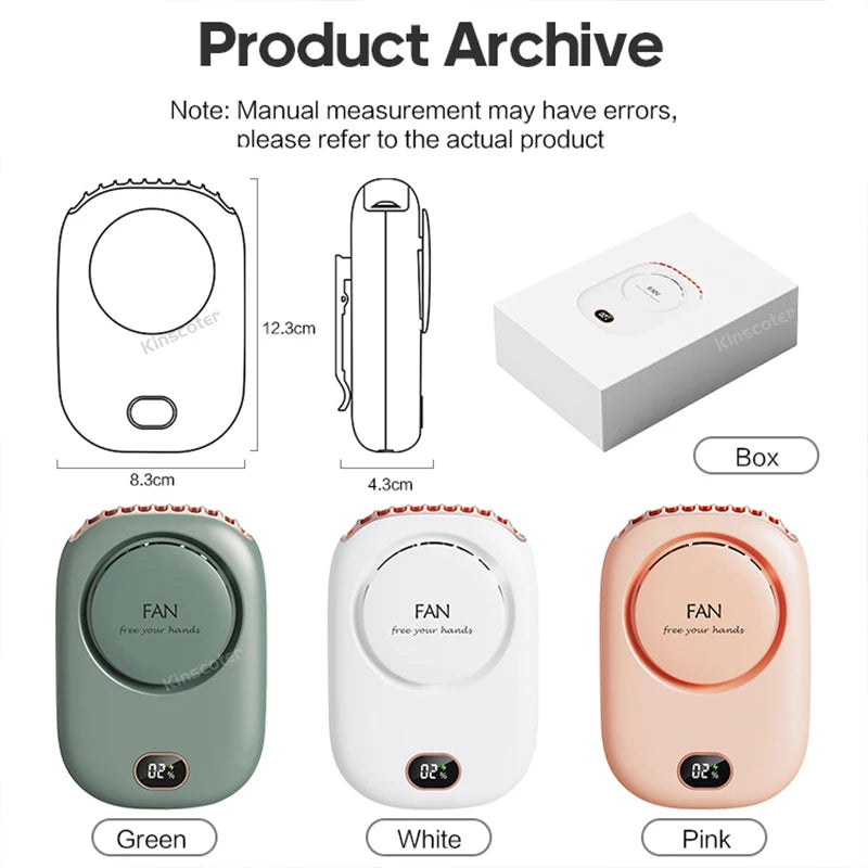Portable Bladeless Neck & Waist Fan – USB Rechargeable Mini Cooling Fan for Outdoor Sports & Travel