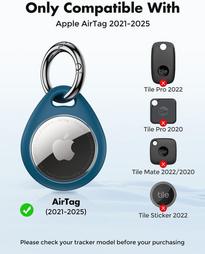 360° Airtag Protective Case – 4-Pack TPU Keyring Holder, Scratch-Resistant Full Cover for Keys, Bags, Luggage & Pets [4-Pack] (Black&Blue)