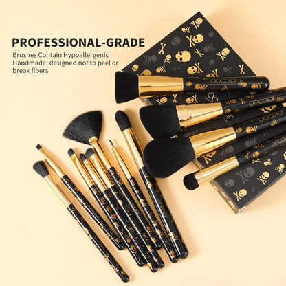 Skull Print Makeup Brush Set (12Pcs) 
