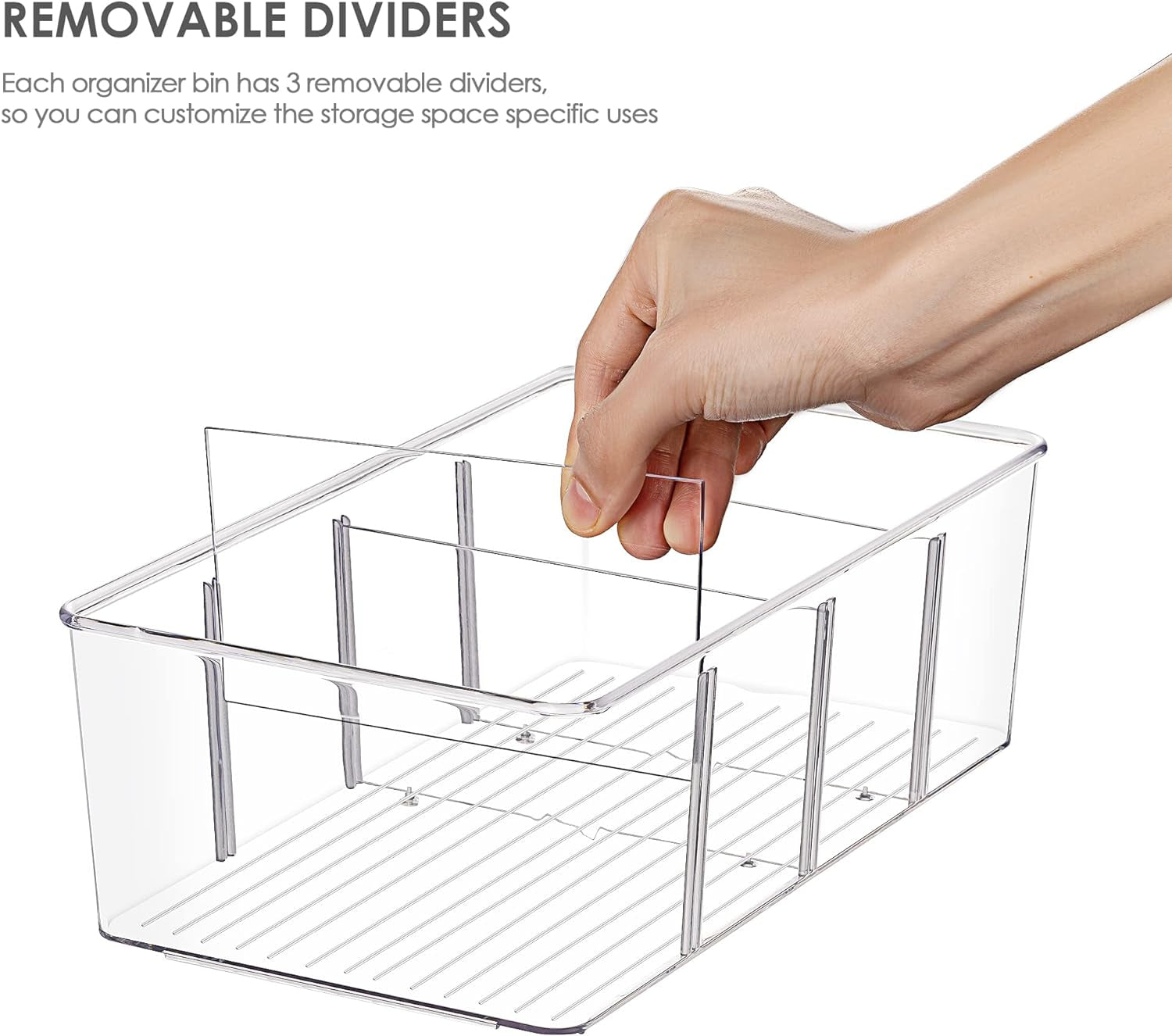 4-Pack Clear Food Storage Organizer Bins – Pantry, Kitchen & Fridge Storage with 4 Compartments