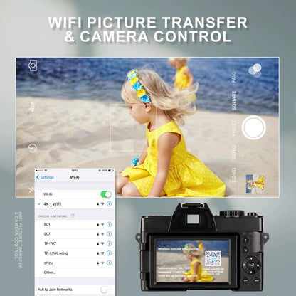 4K Digital Camera with Flip Screen – 48MP Selfie Vlogging Camcorder, WiFi, Macro Lens, 16X Zoom