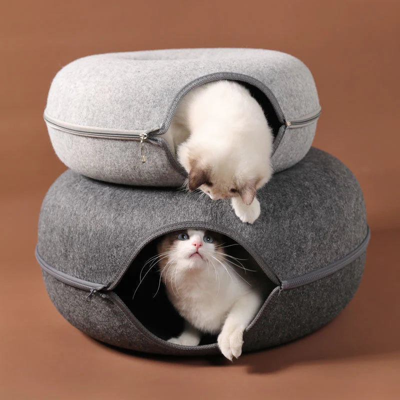 Donut Cat Bed & Tunnel – Dual-Use Interactive Toy for Kittens, Indoor Play & Training