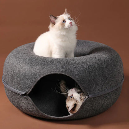 Donut Cat Bed & Tunnel – Dual-Use Interactive Toy for Kittens, Indoor Play & Training