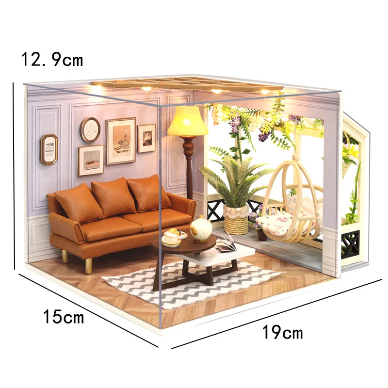 Mini DIY Dollhouse – 3D Puzzle Model with Furniture & LED Lights for Home Decoration & Gifts