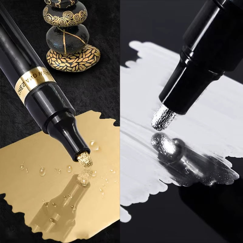 Chrome Mirror Marker Pen 2Mm DIY Reflective Paint Pen Permanent Gold SILVER Marker Touch Up, Model Painting, Marking 3/2/1Pcs