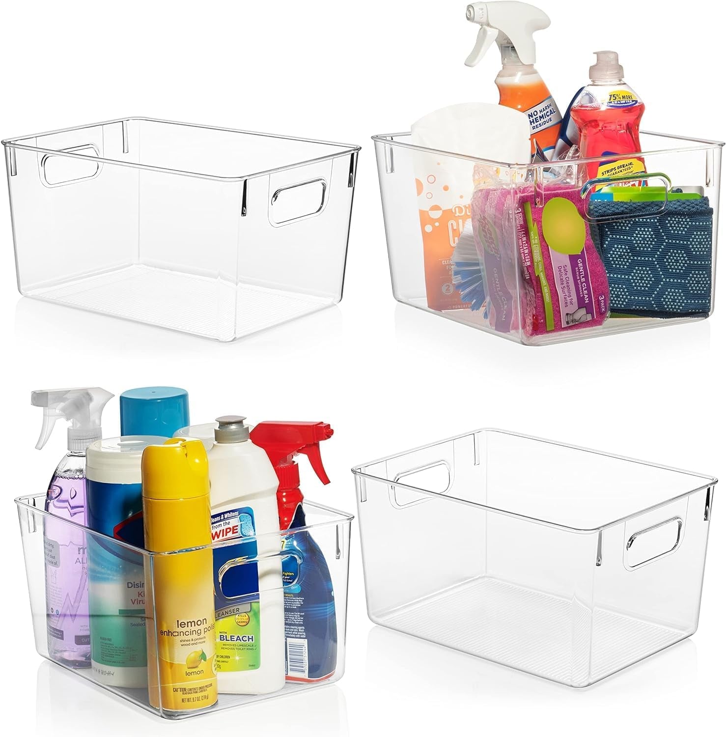 Plastic Storage Bins – Kitchen, Pantry & Fridge Organizer for Cabinet and Pantry Storage (4-Pack)