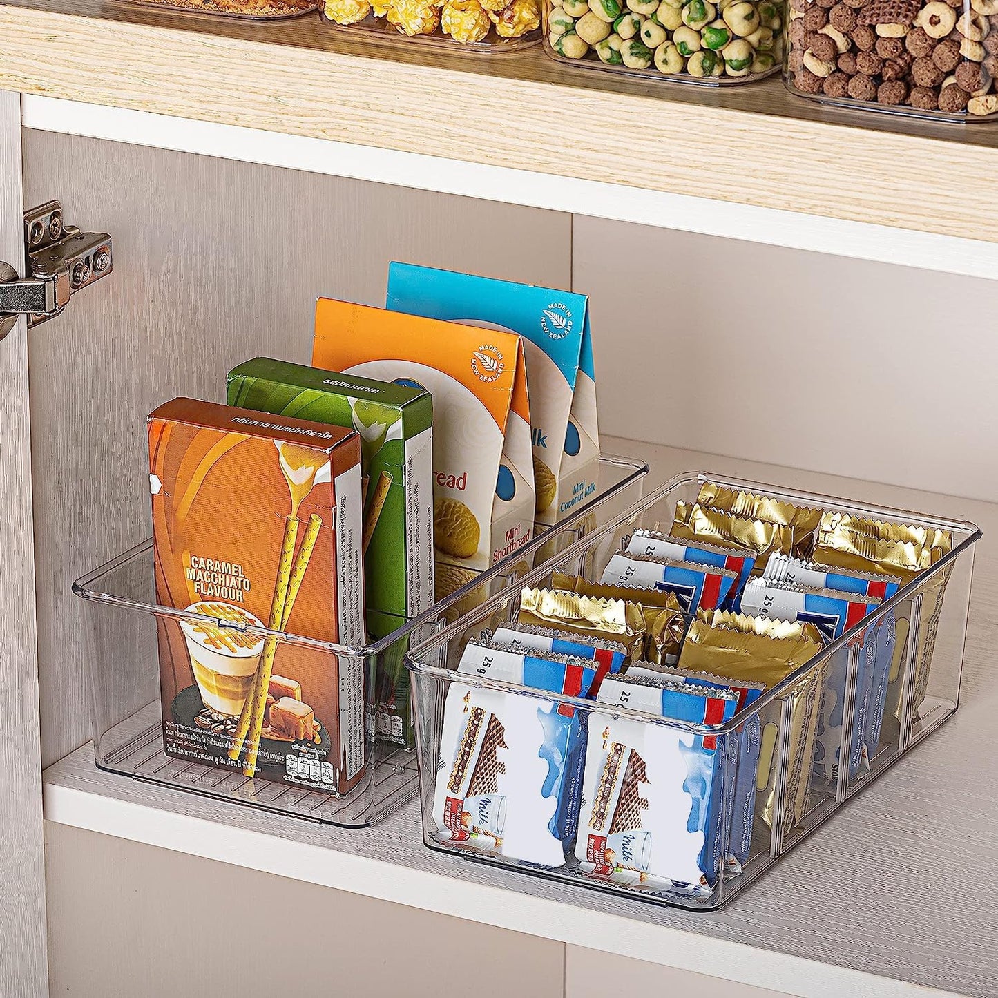 4-Pack Clear Food Storage Organizer Bins – Pantry, Kitchen & Fridge Storage with 4 Compartments