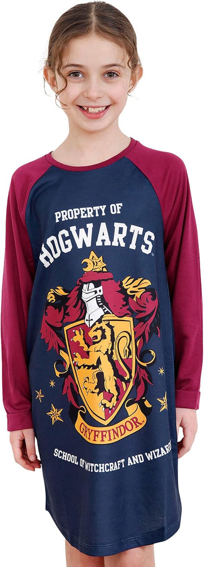 Gryffindor Girls Nightdress – Long Sleeve Hogwarts Nightie for Kids ( 11-12 Years)