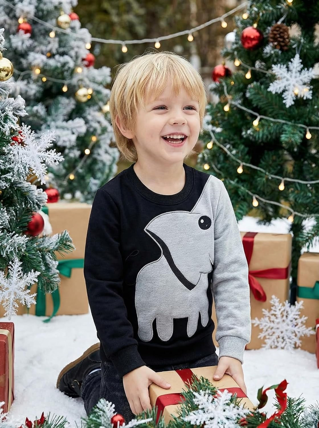 Boys Cute Elephant Pullover Hoodie – Kids Cotton Long-Sleeve Sweatshirt (7-8 Years)