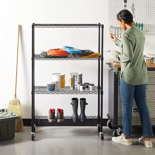 4-Shelf Adjustable Storage Unit – Black, 640 kg Max Load, Levelling Feet, 35.6×91.4×137.1 cm