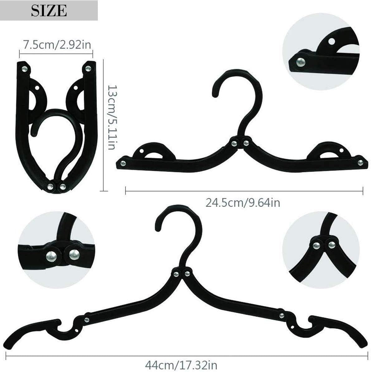 Travel Hangers - Portable Folding Clothes Hangers Travel Accessories Foldable Clothes Drying Rack for Trave (24 Pcs  - Black)