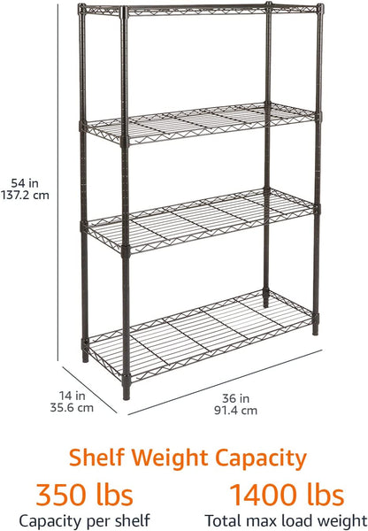 4-Shelf Adjustable Storage Unit – Black, 640 kg Max Load, Levelling Feet, 35.6×91.4×137.1 cm