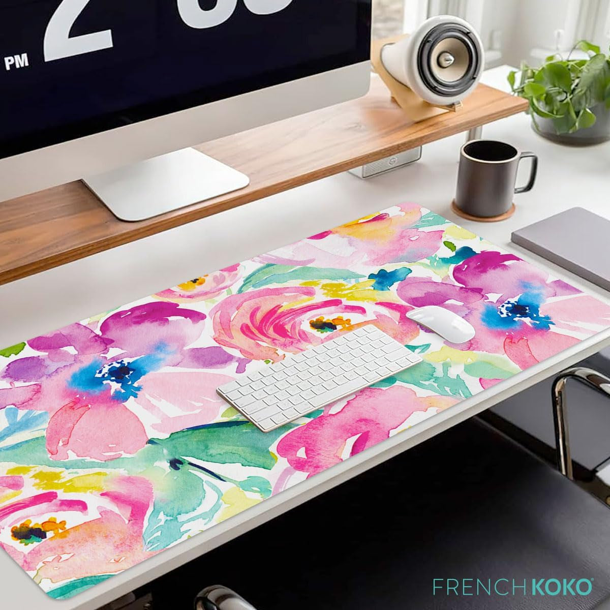 Large Pink Floral Desk Mat – XL Mouse Pad & Keyboard Pad for Office, School & Laptop Protection