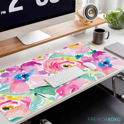 Large Pink Floral Desk Mat – XL Mouse Pad & Keyboard Pad for Office, School & Laptop Protection