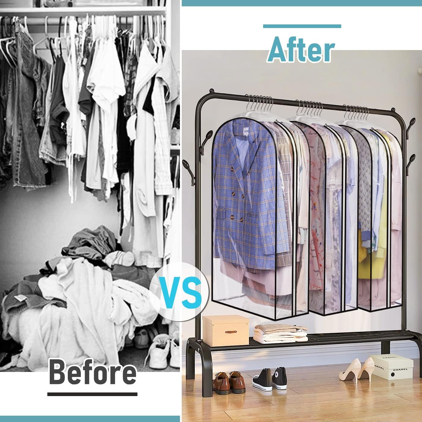 Clear Gusseted Garment Bags – 100cm Waterproof Suit Covers with Side Zip (3-Pack)