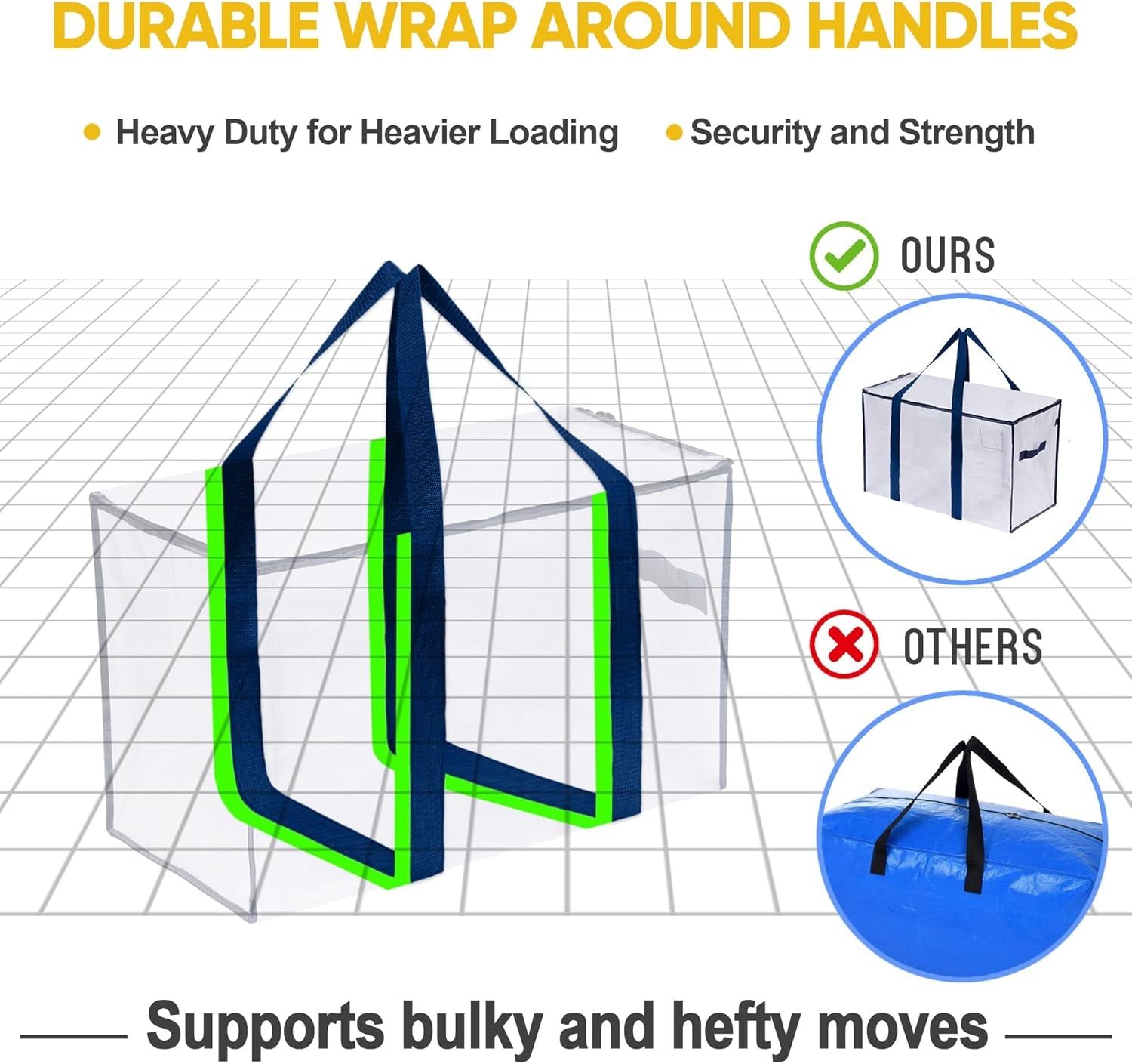 8-Pack Extra Large Moving & Storage Bags – Heavy-Duty, Water-Resistant Organizer Tote with Zipper and Label Pocket
