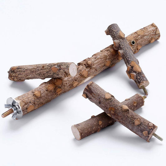 Bird Perch Nature Wood Stand for 3-4Pcs Small Medium Parrots (S-For Small Parrots)