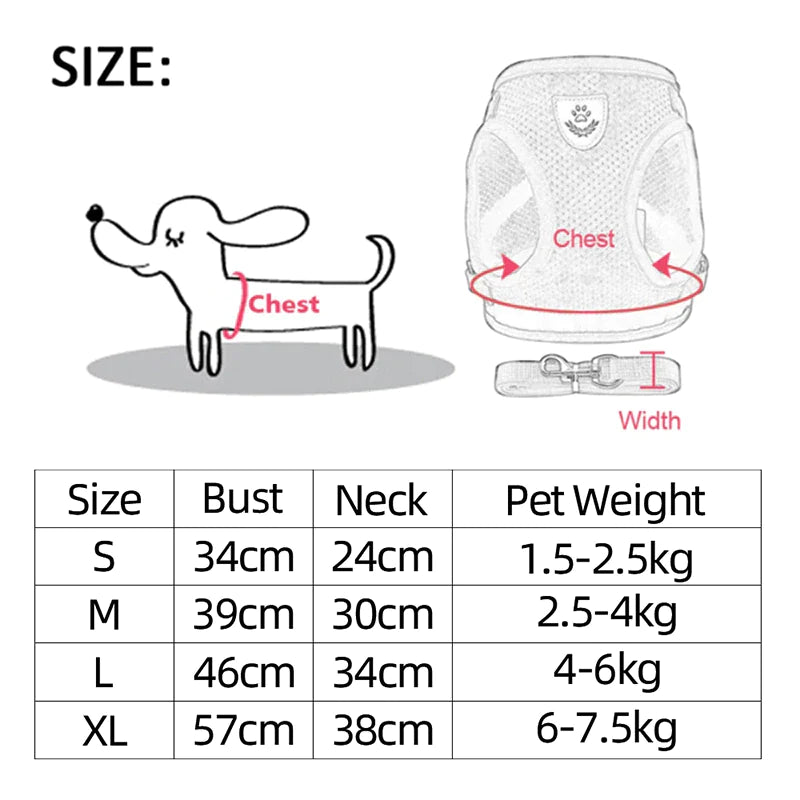 Adjustable Cat & Dog Harness Vest – Mesh Walking Leash for Small to Medium Pets