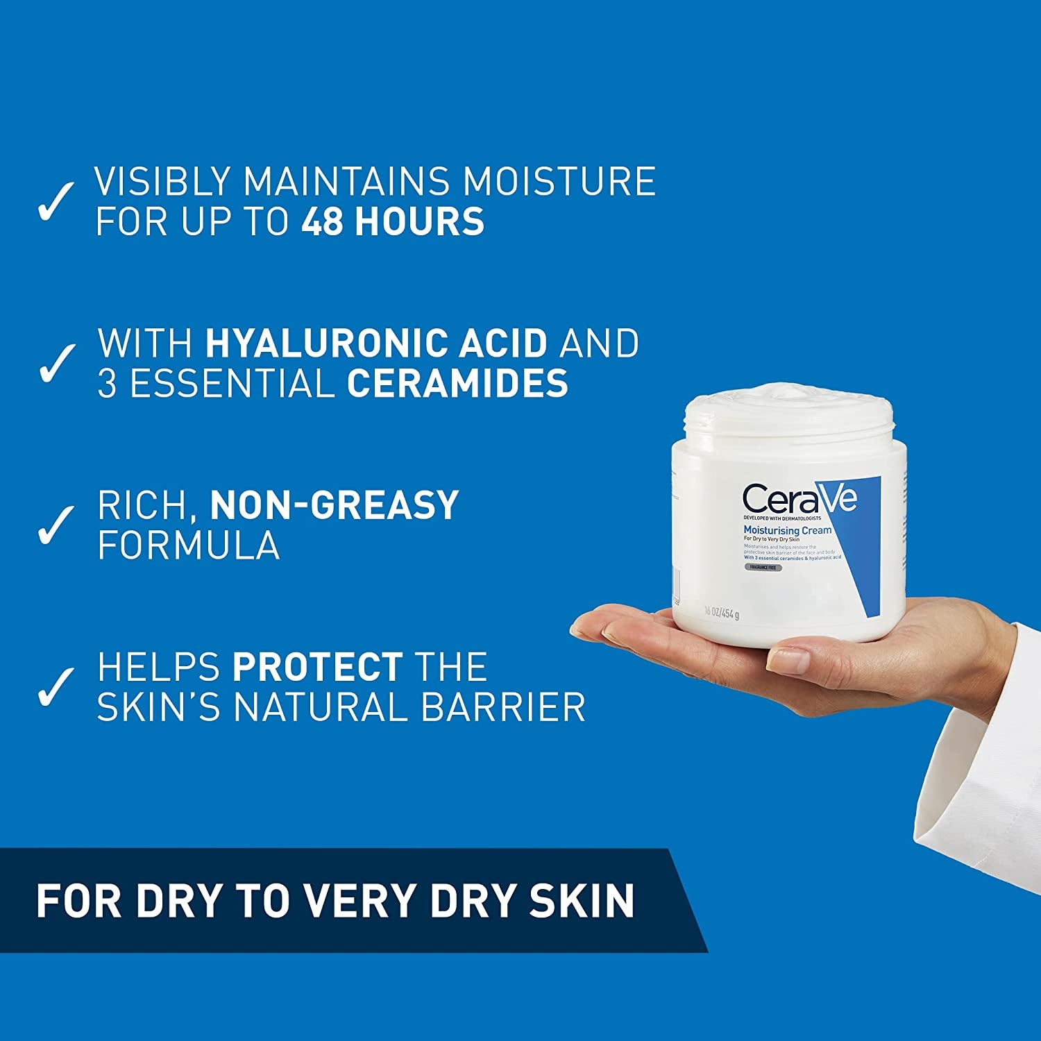 Moisturising Cream, Face & Body, with 3 Essential Ceramides & Hyaluronic Acid