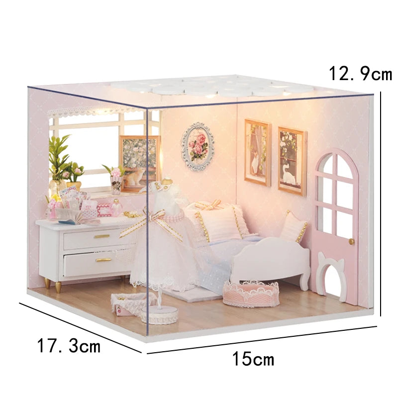 Mini DIY Dollhouse – 3D Puzzle Model with Furniture & LED Lights for Home Decoration & Gifts