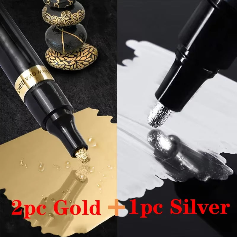 Chrome Mirror Marker Pen 2Mm DIY Reflective Paint Pen Permanent Gold SILVER Marker Touch Up, Model Painting, Marking 3/2/1Pcs
