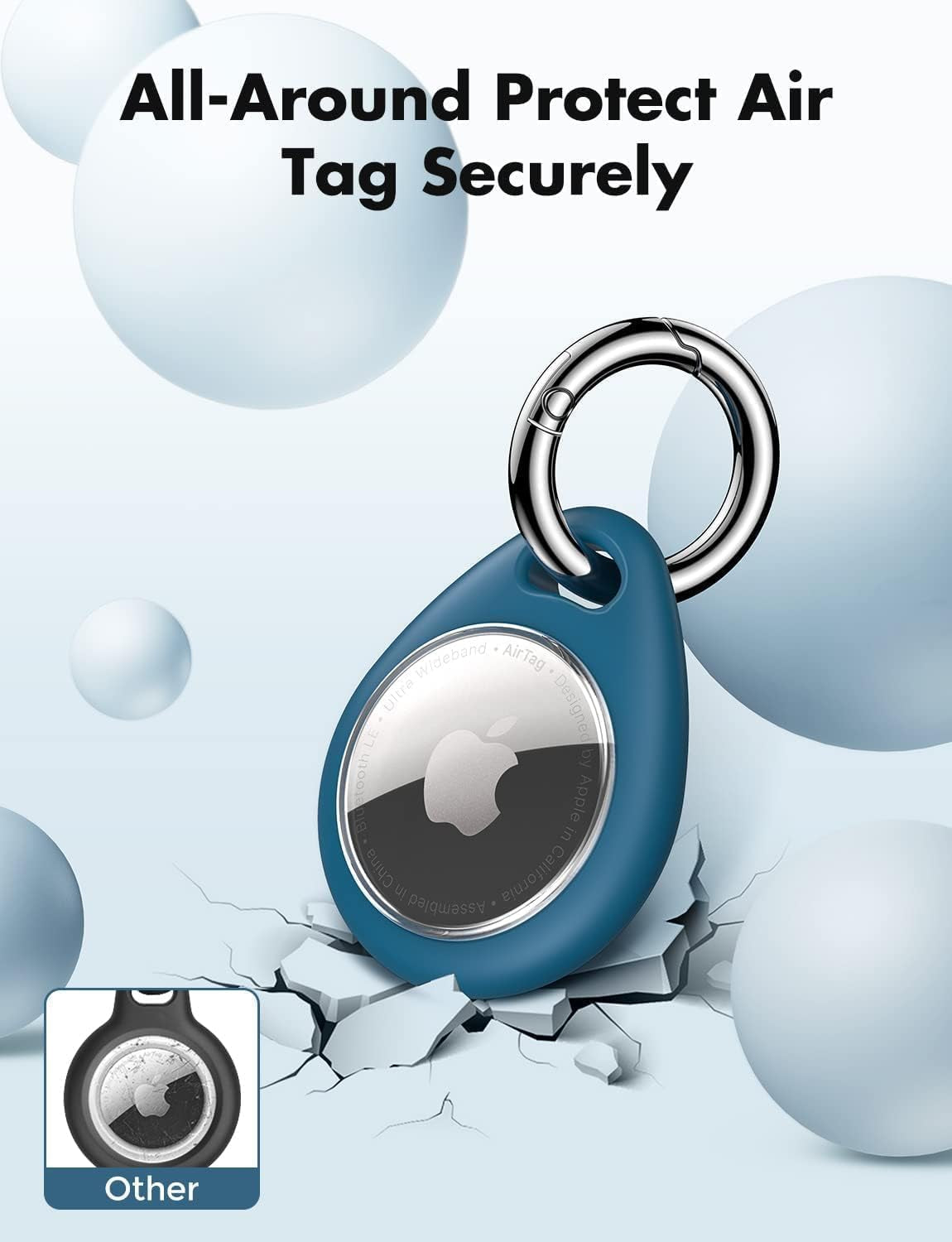 360° Airtag Protective Case – 4-Pack TPU Keyring Holder, Scratch-Resistant Full Cover for Keys, Bags, Luggage & Pets [4-Pack] (Black&Blue)