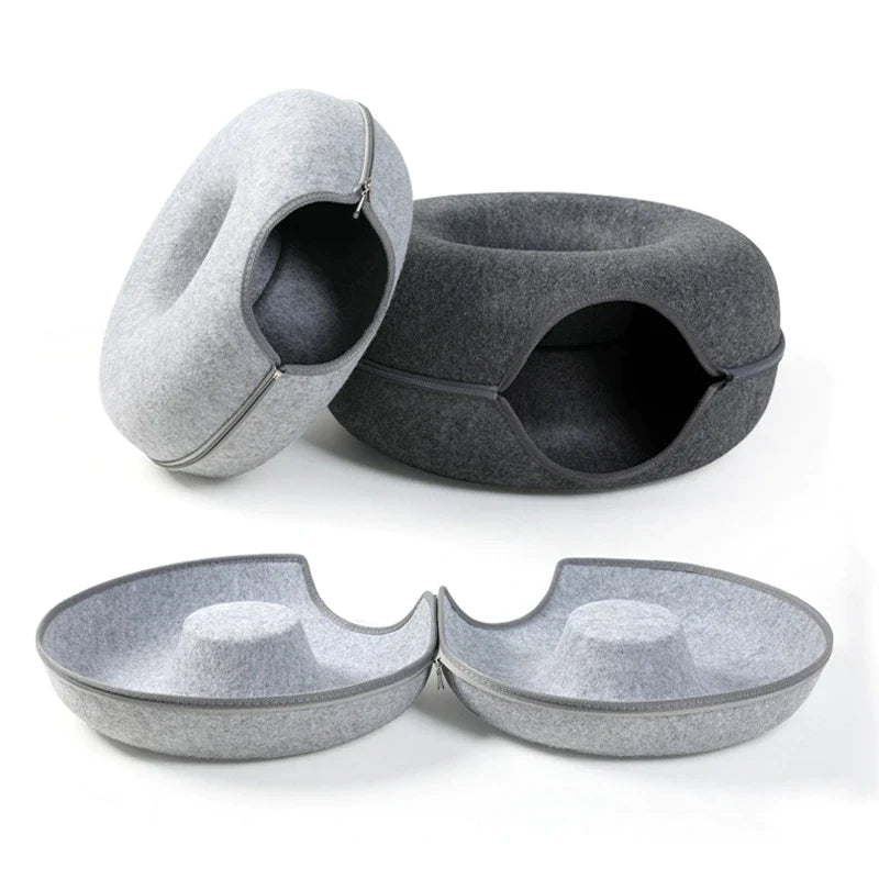 Donut Cat Bed & Tunnel – Dual-Use Interactive Toy for Kittens, Indoor Play & Training