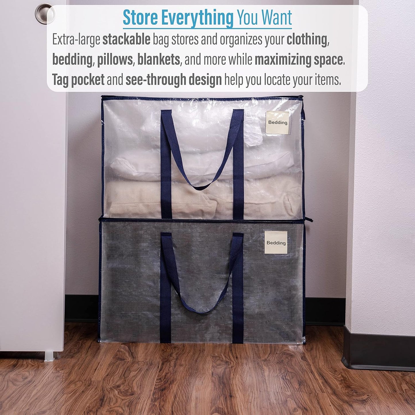 8-Pack Extra Large Moving & Storage Bags – Heavy-Duty, Water-Resistant Organizer Tote with Zipper and Label Pocket