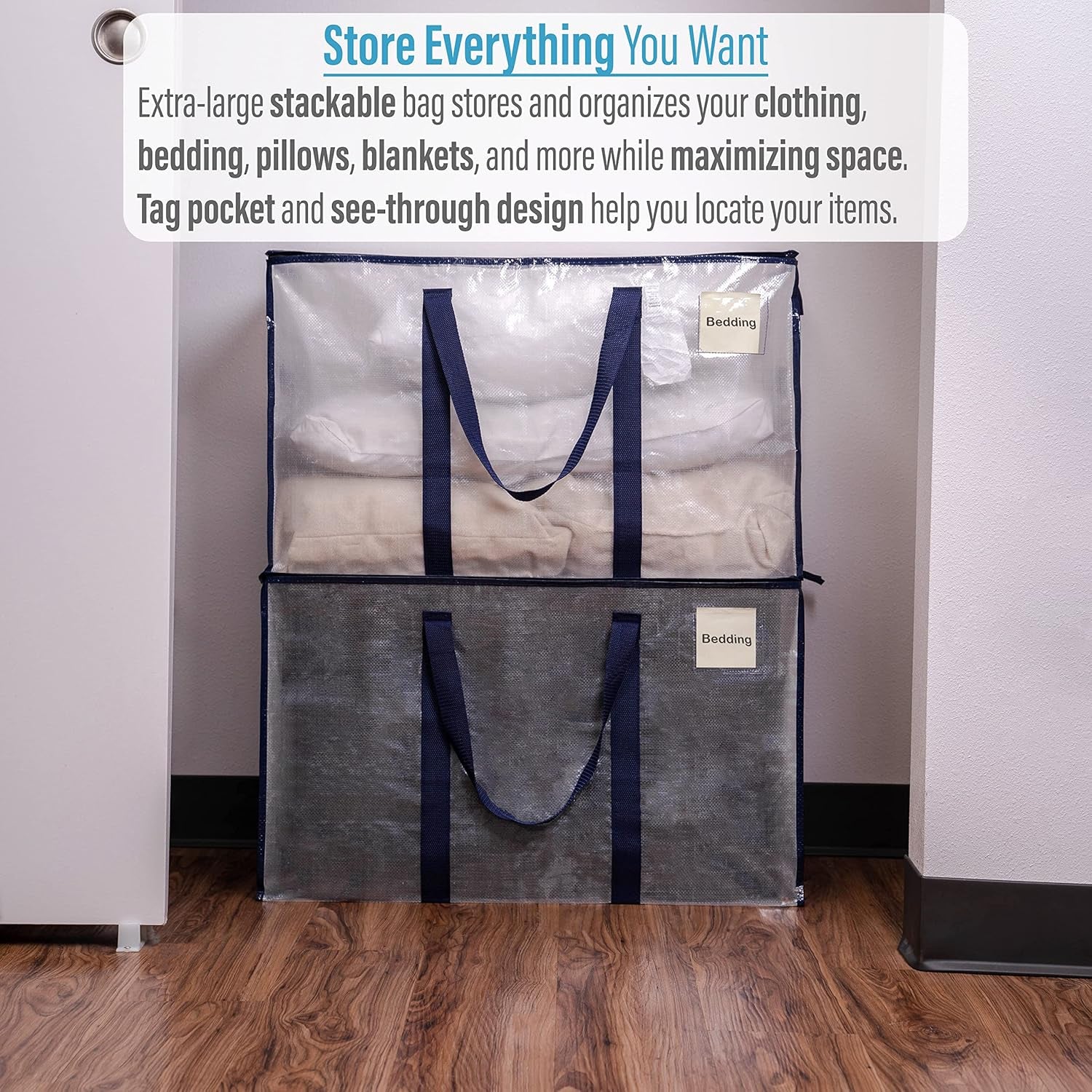 8-Pack Extra Large Moving & Storage Bags – Heavy-Duty, Water-Resistant Organizer Tote with Zipper and Label Pocket