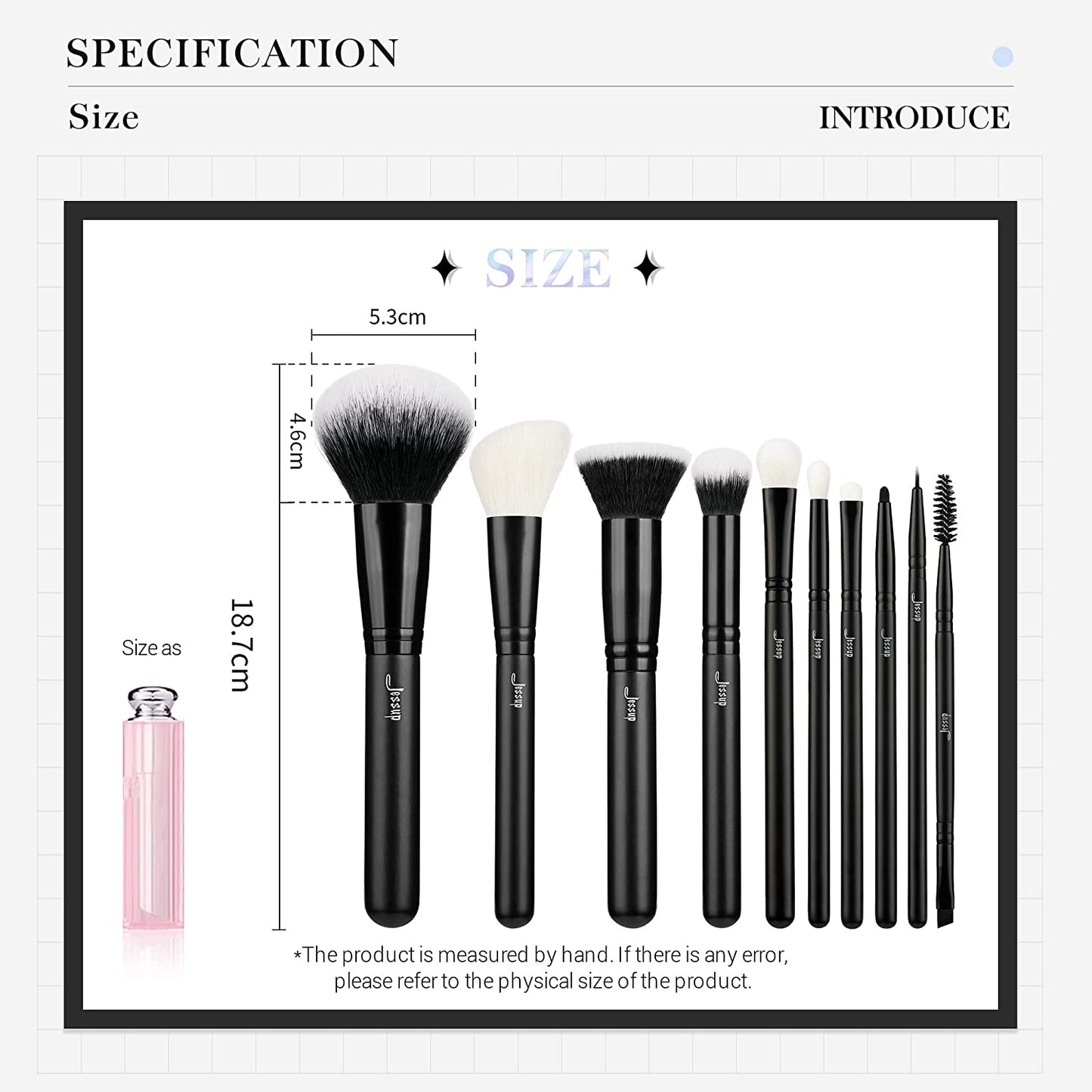 Black Makeup Brush Set (10 Pcs) with Natural Synthetic Hair 