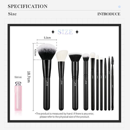 Black Makeup Brush Set (10 Pcs) with Natural Synthetic Hair 