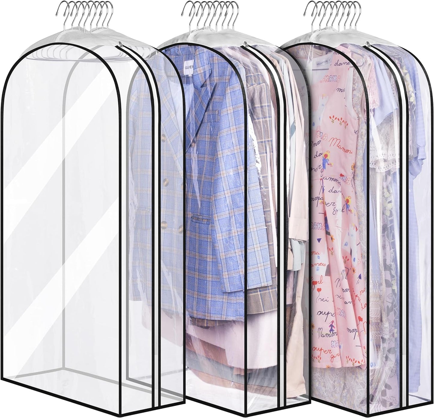 Clear Gusseted Garment Bags – 100cm Waterproof Suit Covers with Side Zip (3-Pack)