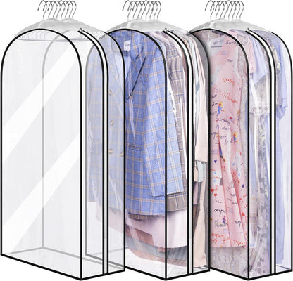Clear Gusseted Garment Bags – 100cm Waterproof Suit Covers with Side Zip (3-Pack)