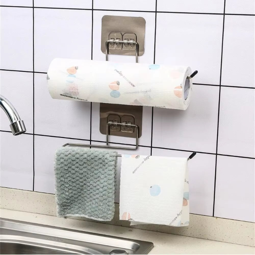 Multi-Purpose Adhesive Towel & Tissue Holder for Kitchen, Bathroom & Cabinets (2 PCS)