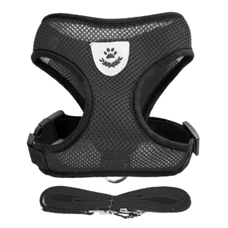Adjustable Cat & Dog Harness Vest – Mesh Walking Leash for Small to Medium Pets