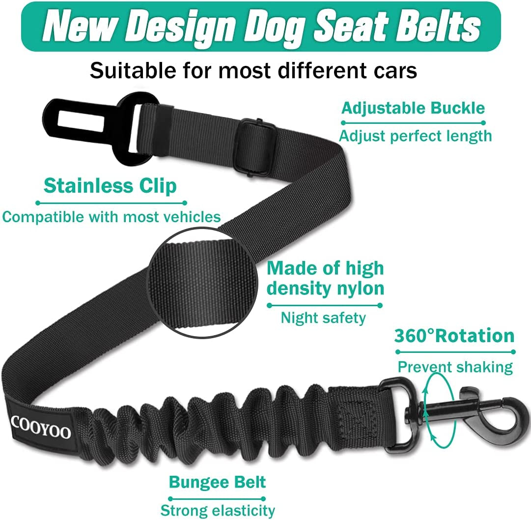 Dog Seat Belt Set – Retractable, Adjustable Nylon Pet Car Safety Harness with Elastic (3-Piece)