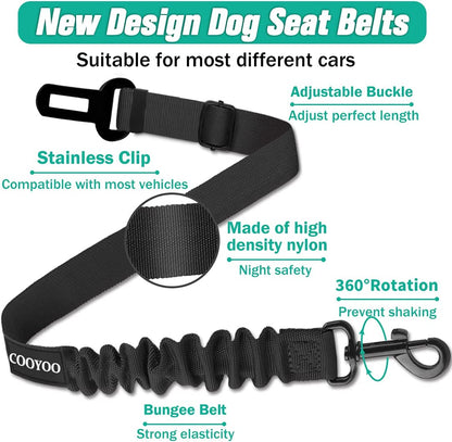 Dog Seat Belt Set – Retractable, Adjustable Nylon Pet Car Safety Harness with Elastic (3-Piece)